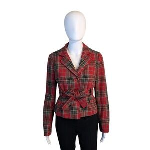 Forever Red & Green Plaid Jacket w/Tie Waist Juniors Size M